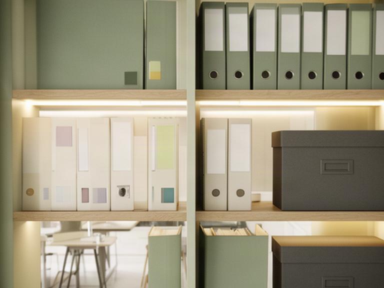 Archivio professionale con cartelle di progetti per cucine su misura