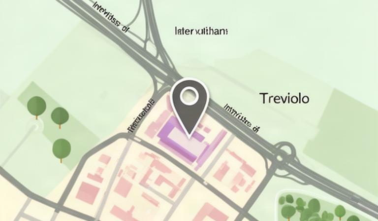 Mappa illustrata della zona dell'Asse Interurbano a Treviolo con indicazione dello showroom