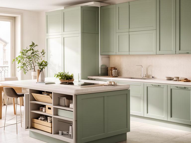 Cucina contemporanea con isola centrale in un appartamento luminoso a Bergamo