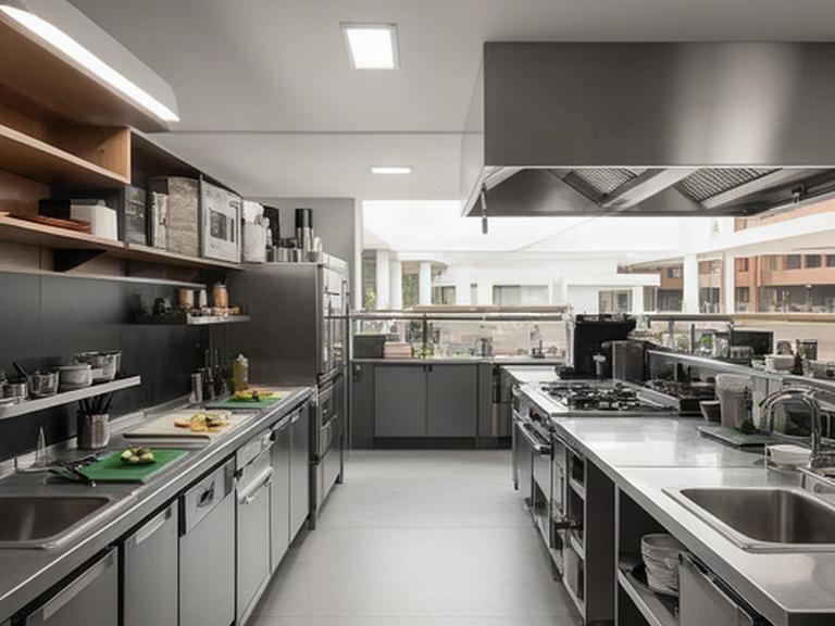 Cucina professionale per struttura ricettiva con moduli resistenti e ampio piano operativo