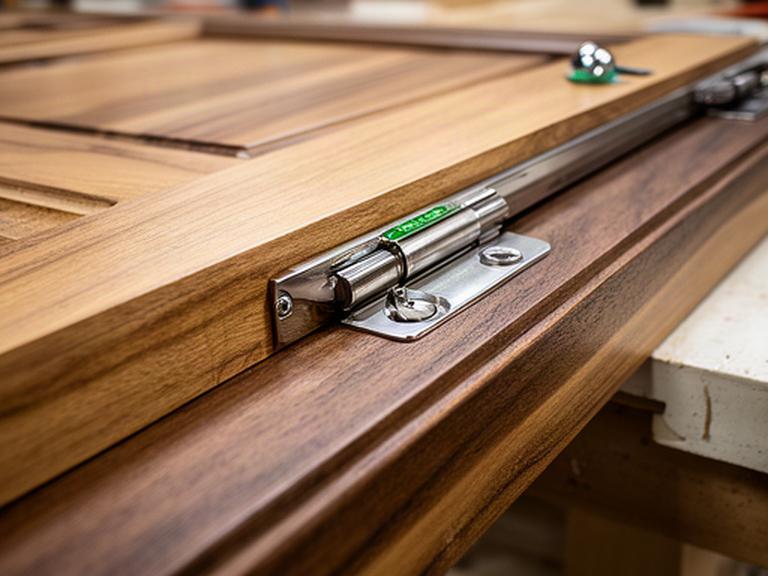 Dettaglio di anta in legno e ferramenta di qualità controllata nel laboratorio italiano