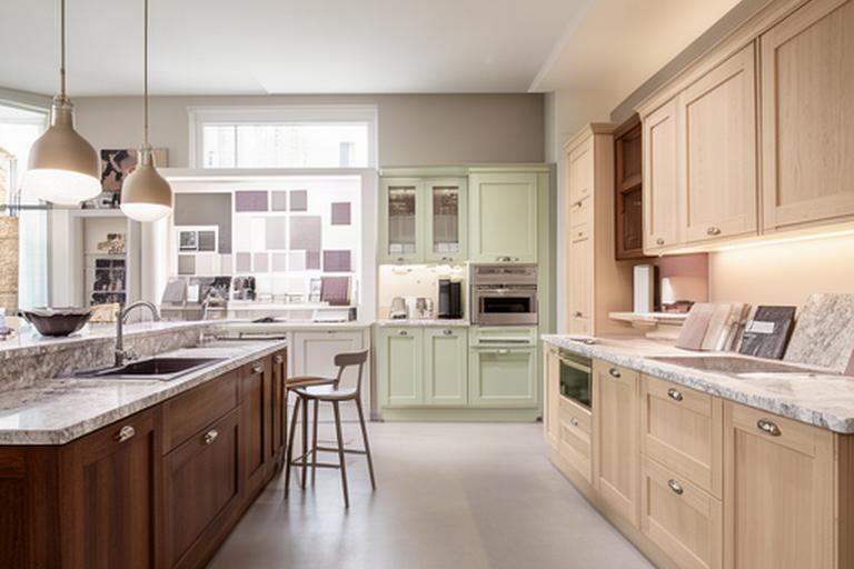 Showroom di Mancini Design a Treviolo con cucine esposte e finiture in legno
